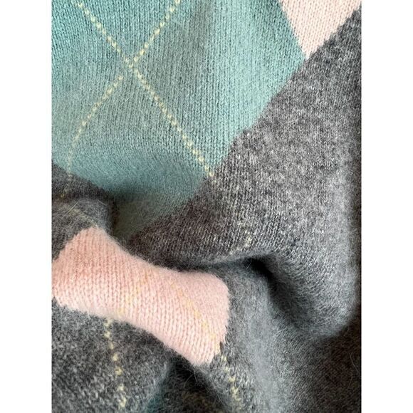 TALBOTS VTG argyle lambswool angora rabbit gray turtleneck sweater pullover M - Picture 3 of 8